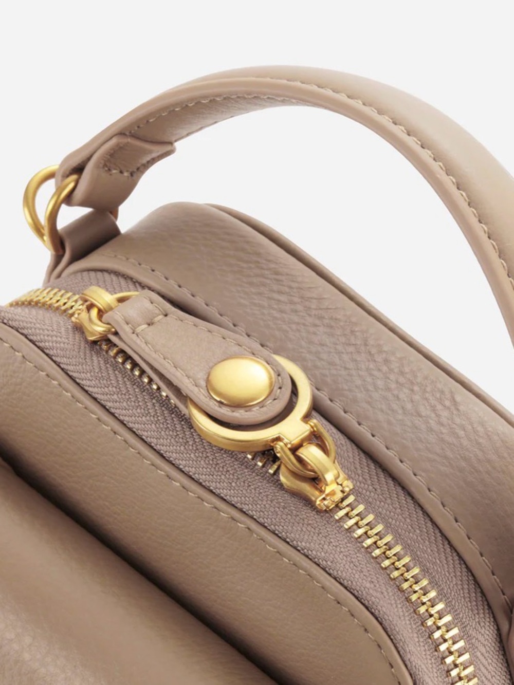 Compact Taupe Mini Crossbody Bag with Top Handle - Picture 5 of 10